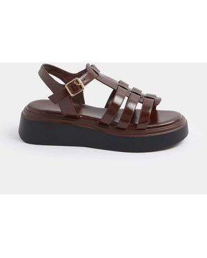 Yours Curve Wide Fit Platform Gladiator Sandals - Brown