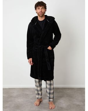 Threadbare Cosy Hooded Dressing Gown - Schwarz