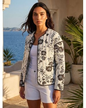 Roman Floral Print Cotton Jacket - Black