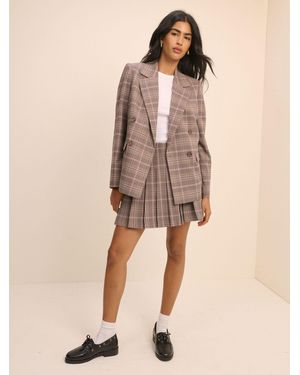 Nobody's Child Nobodys Child Double Breasted Statement Check Blazer - Natural