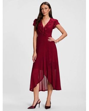 Jolie Moi Ruffled Mesh Maxi Dress - Red