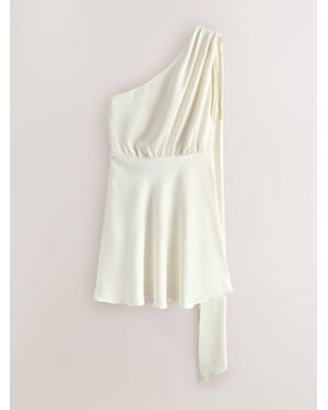 Next Textured Satin One Shoulder Mini Dress - Natural