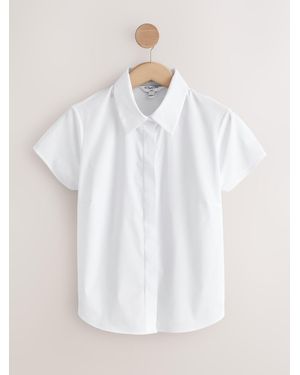 Next Fuller Bust Fitted Stretch Essential Short Sleeve Shirt - White