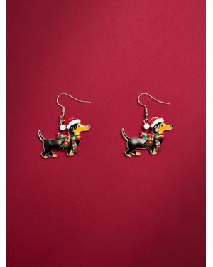Next Christmas Sausage Dog Fish Hook Earrings - Red