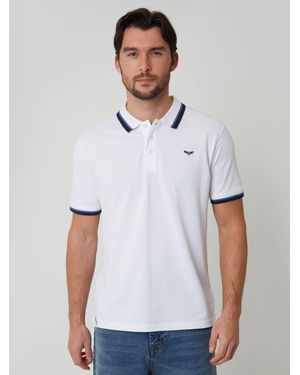 Threadbare Herringbone Tipping Detail Pique Polo Shirt - White