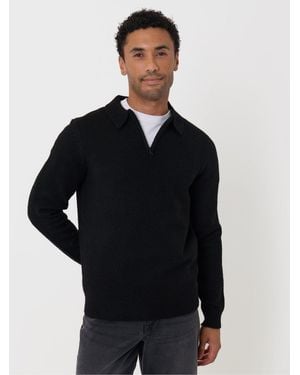 Threadbare Faux Wool Quarter Zip Polo Sweater - Black