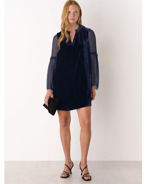 Whistles Velvet Sheer Sleeve Dress - Blue