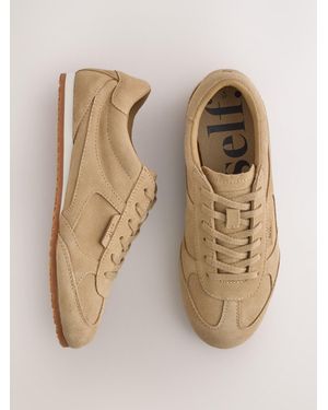 Self Neutral Slim Suede Mix Sneakers - Natural