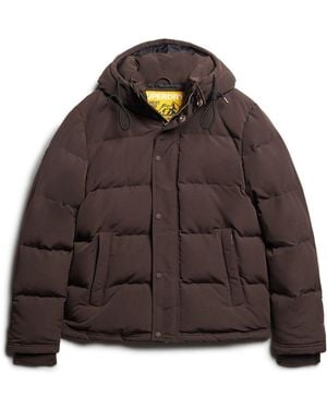 Superdry Dark Everest Short Hooded Puffer Jacket - Brown