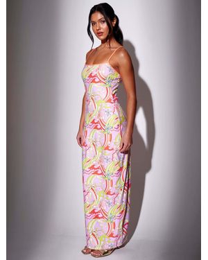 South Beach Retro Printed Sequin Strappy Maxi Dress - Pink