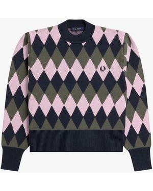 Fred Perry Diamond Jacquard Sweater - Blue