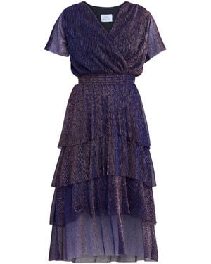 Gina Bacconi Cheri Metallic Knit Tiered Dress - Purple