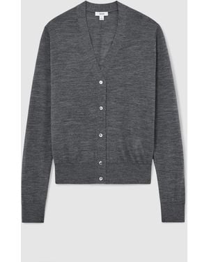 Reiss Charcoal Simi Merino Wool V-Neck Cardigan - Gray