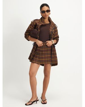 River Island Petite Check Funnel Neck Parka Jacket - Brown