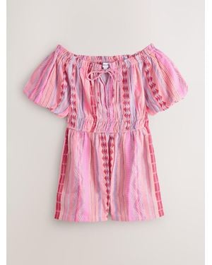 Next Jaquard Off Shoulder Playsuit - Pink