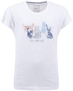 Weird Fish Meow Front Print Graphic T-Shirt - White