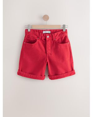 Next Bleach Relaxed Turn Up 100% Cotton Denim Shorts - Red