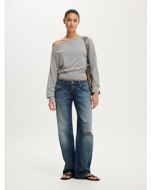 Cotton On Sage Off Shoulder Long Sleeve Top - Blue