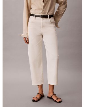 Calvin Klein Cropped Cotton Twill Barrel Trousers - Natural