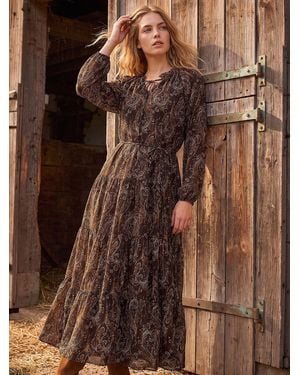 Roman Paisley Keyhole Midi Dress - Brown