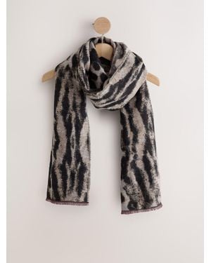 Next Leopard Jacquard Patterned Midweight Scarf - Brown