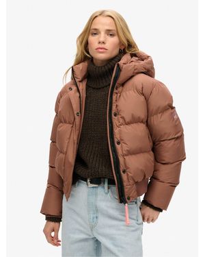 Superdry Hooded Sports Puffer Bomber Jacket - Brown