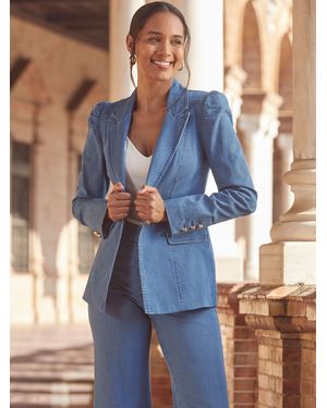 Sosandar Petite Denim Button Detail Jacket - Blue