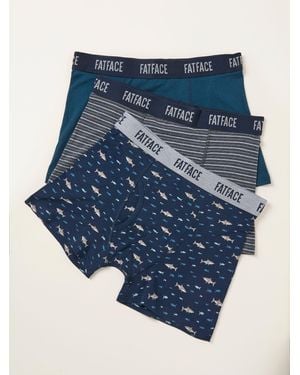 FatFace 3 Pack Shark Boxers - Blue