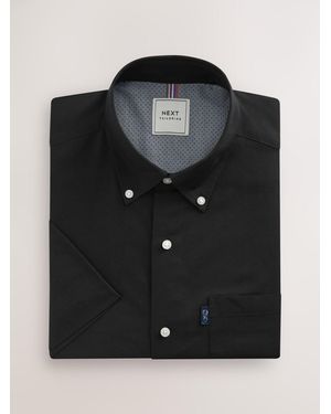 Next Regular Fit Short Sleeve Easy Iron Button Down Oxford Shirt - Black