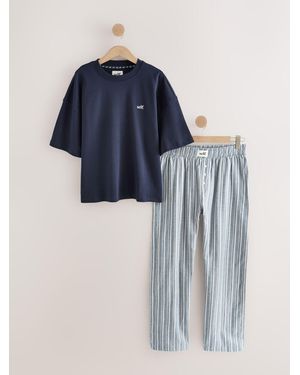 Self Short Sleeve Pajamas - Blue