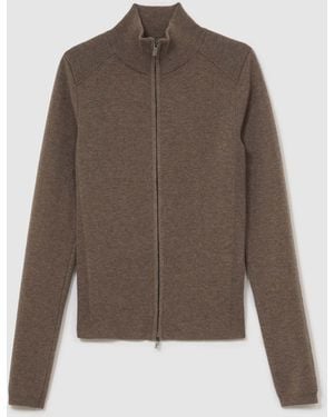 Reiss Wool-Blend Knit Zip-Through Top - Brown