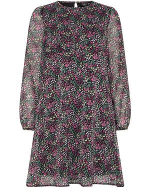 M Com Petite Ditsy Long Sleeve Chiffon Dress - Gray