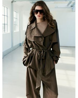 River Island Relaxed Drape Belted Trench Coat - Brown