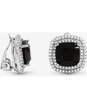 Jon Richard Rhodium Plated Large Sqaure Jet Halo Stud Earrings - Black