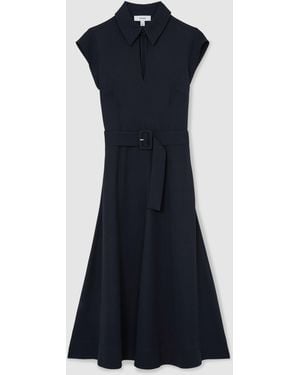 Reiss Sloane Collared Belted Midi Dress - Blau