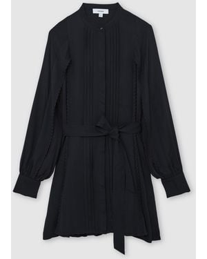 Reiss Eliana Embroidered-Trim Belted Mini Dress - Blue