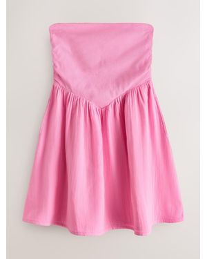 Next Bandeau Jersey Woven Mix Mini Summer Dress - Pink