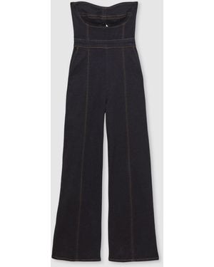 Reiss Strapless Wide Leg Denim Jumpsuit - Blue