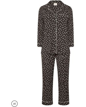 Evans Polka Dot Long Sleeve & Wide Leg Pants Pajamas Set - Black