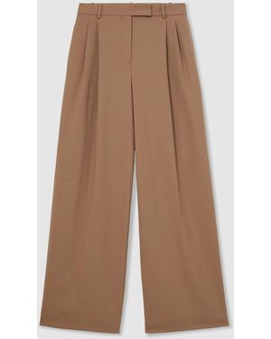 Reiss Camel Luna Wool-Blend Wide-Leg Pleated Pants - Brown