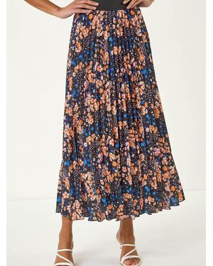 Roman Ditsy Floral Print Pleated Stretch Skirt - White