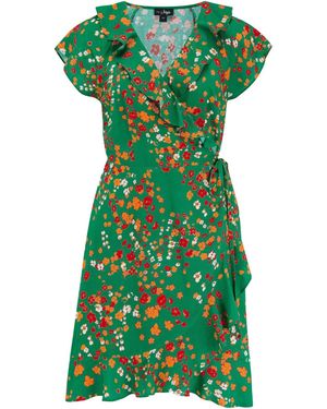 Pour Moi Ditsy Penny Frill Wrap Woven Beach Dress - Green