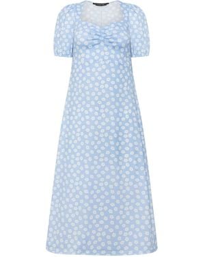 PixieGirl Petite Daisy Ruched Bust Midi Dress - Blue