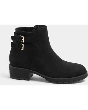 Yours Curve Suede Extra Wide Fit Double Buckle Faux Leather Chelsea Boots - Black