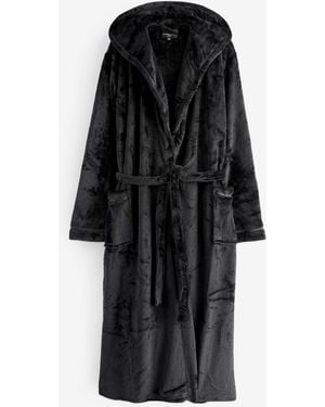 Loungeable Luxuriöser Fleece-Maxi-Bademantel Mit Schleifenbesatz - Schwarz