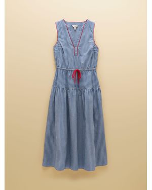 Joules Clara Dropped Waist Summer Midi Dress - Blue