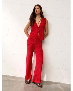 BHOEM Pointelle Knit Wide-Leg Pants - Red
