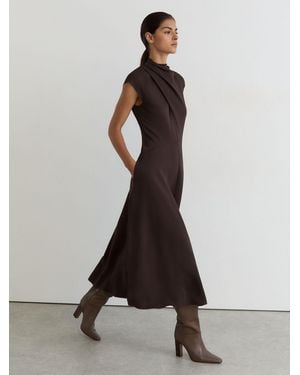 Reiss High-Neck Pleat-Detail Midi Dress - Multicolor