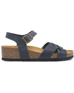 Celtic & Co. Leather Woven Detail Low Wedges Sandals - Blue