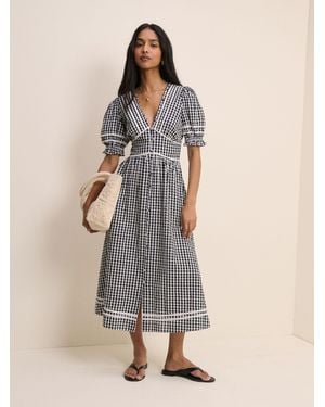 Nobody's Child Nobodys Child And Check Saffy V-Neck Short Sleeve Midi Dress - Natural
